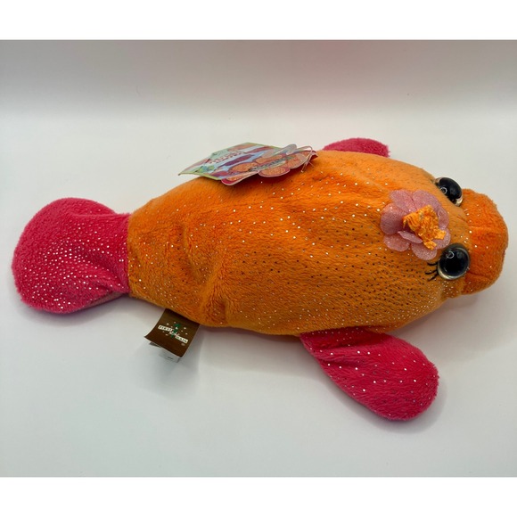 First & Main Fantasea Maya Manatee Orange Pink Sparkle Glitter Plush Toy NWT - Picture 3 of 6